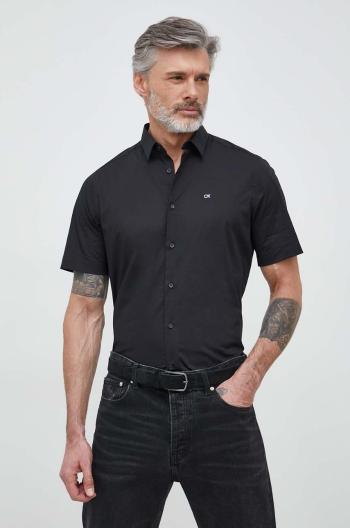 Košile Calvin Klein pánská, černá barva, regular, s klasickým límcem