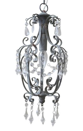 Šedý vintage ručně vyrobený lustr s kamínky Chandelié -22*40 cm/E14/ 60W 70678-25