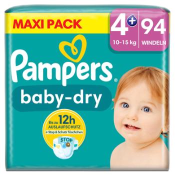 Pampers Plenky Baby-Dry, velikost 4+, 10-15 kg, maxi balení (1 x 94 plenek)