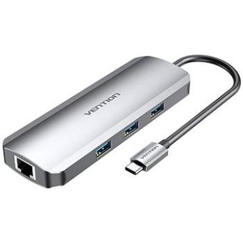 Vention Type-C (USB-C) to HDMI / 3x USB3.0 / RJ45 / SD / TF / 3.5mm / PD 0.15M Gray Aluminum Alloy T (TOLHB)