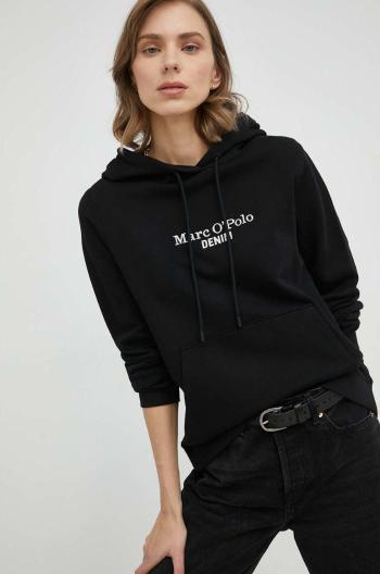 Bavlněná mikina Marc O'Polo DENIM dámská, černá barva, s kapucí, s aplikací