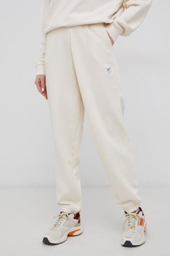 Bavlněné kalhoty Reebok Classic H49295 dámské, krémová barva, hladké