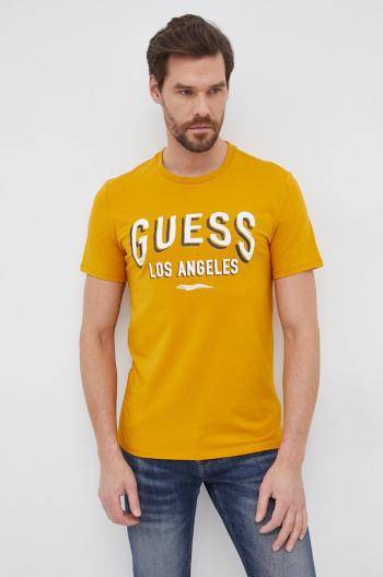 Tričko Guess pánské, žlutá barva, s potiskem