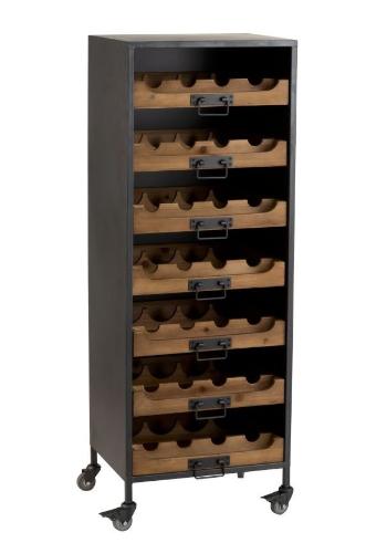 Černá kovová skříň s dřevěnými šuplíky na láhve vína Vine - 43,5*35*120 cm 1132