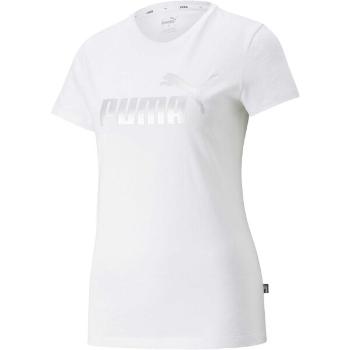 Puma ESSENTIALS+ METALLIC LOGO TEE Dámské tričko, bílá, velikost