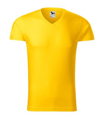 MALFINI Pánské tričko Slim Fit V-neck - Žlutá | M
