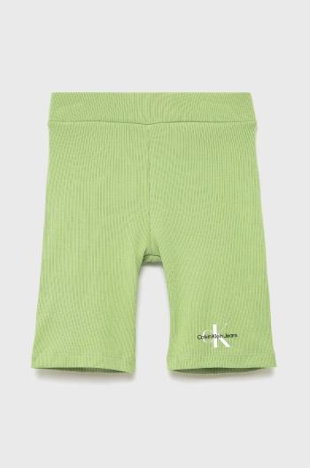 Dětské kraťasy Calvin Klein Jeans zelená barva, s potiskem
