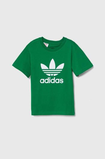 Dětské bavlněné tričko adidas Originals TREFOIL TEE zelená barva, s potiskem, IY4003