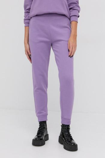 Bavlněné kalhoty Boss dámské, fialová barva, hladké