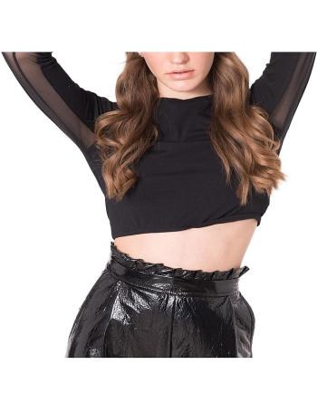 černý dámský crop top s průhlednými rukávy a zády vel. XS