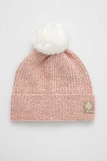Čepice Columbia růžová barva, z husté pleteniny