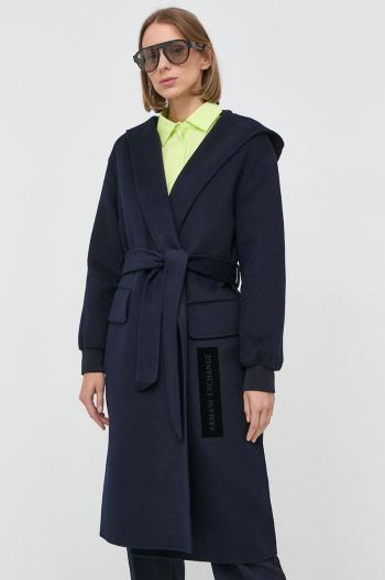 Vlněný kabát Armani Exchange tmavomodrá barva, přechodný, bez zapínání