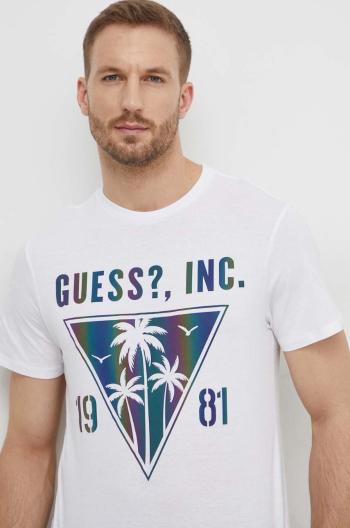 Bavlněné tričko Guess IRIDESCENT bílá barva, s potiskem, M4GI47 K9RM1