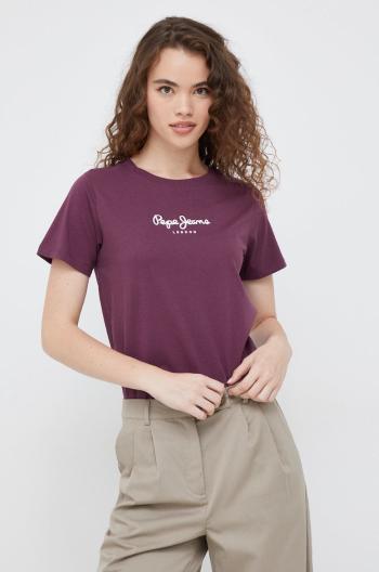 Bavlněné tričko Pepe Jeans fialová barva