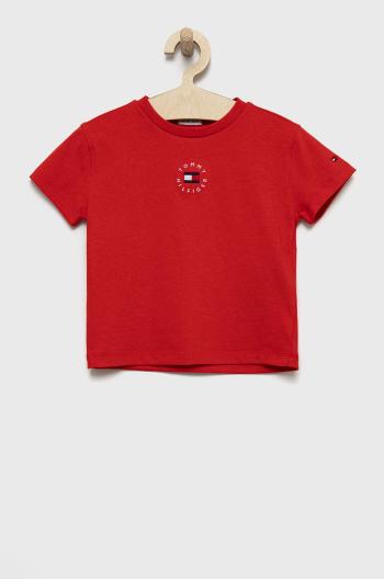 Dětské bavlněné tričko Tommy Hilfiger červená barva, hladký