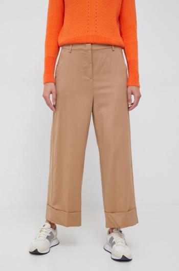 Vlněné kalhoty Pennyblack Olimpia dámské, hnědá barva, široké, high waist