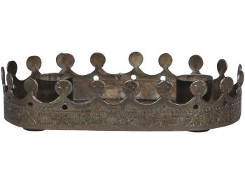 Mosazný antik kovový svícen na 2 úzké svíčky Crowy - 15*8*3cm 64566-13