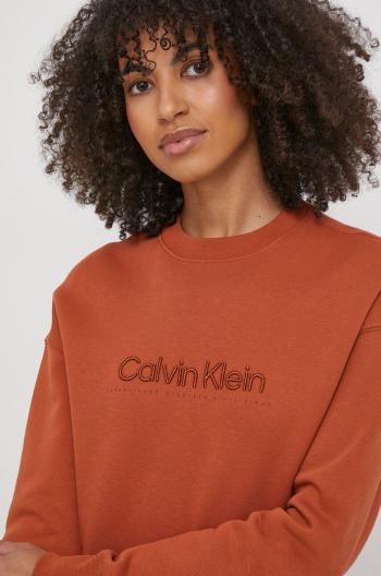 Mikina Calvin Klein dámská, hnědá barva, s aplikací, K20K206757