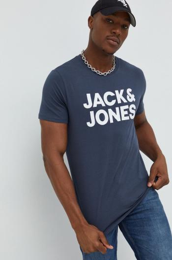 Bavlněné tričko Jack & Jones tmavomodrá barva, s potiskem