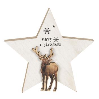 Vánoční dekorativní dřevěná hvězda s jelenem - 15*2*14 cm 6H1897