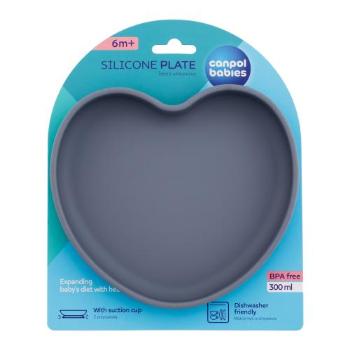 Canpol babies Silicone Suction Plate Heart Grey 300 ml nádobí pro děti