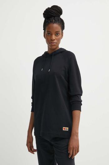 Bavlněná mikina Fjallraven Vardag Hoodie dámská, černá barva, s kapucí, hladká, F86987