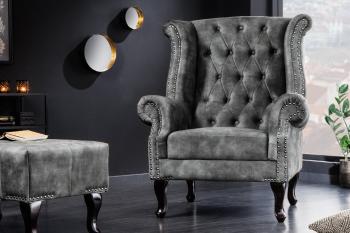 Chesterfield křeslo MIDAS Dekorhome Šedá