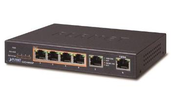 Planet GSD-604HP PoE switch 2x1000Base-T+ 4x PoE IEEE 802.3at, 55W, ext.zdroj, kov, fanless, GSD-604HP