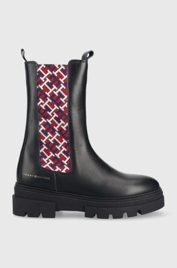 Kožené kotníkové boty Tommy Hilfiger Monogram Chelsea Boot dámské, tmavomodrá barva, na plochém podpatku