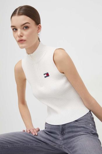 Top Tommy Jeans dámský, béžová barva, s pologolfem, DW0DW17754