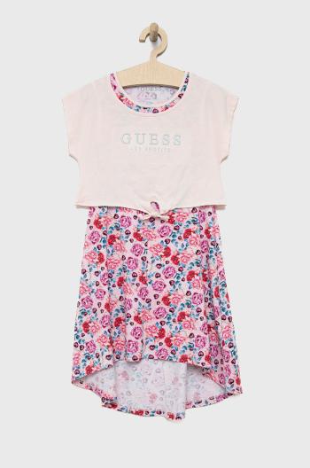 Dívčí šaty Guess růžová barva, midi, áčková