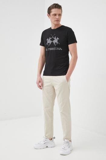 Bavlněné tričko La Martina černá barva, s aplikací