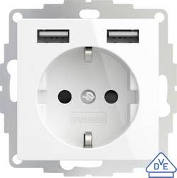 Zásuvka do zdi 2USB 2U-449276 VDE, s USB, dětská ochrana, IP20, čistě bílá, třpytivý efekt