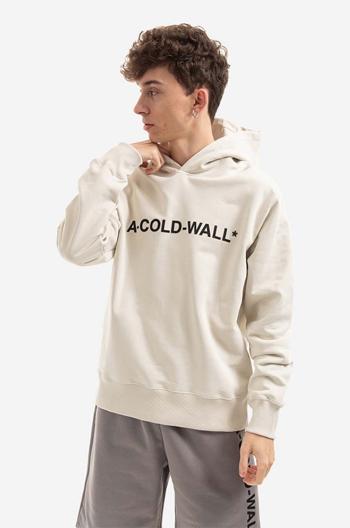 Bavlněná mikina A-COLD-WALL* Essential Logo Hoodie pánská, béžová barva, s kapucí, s potiskem, ACWMW057.-BONE