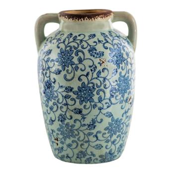Dekorativní váza s modrými květy a uchy Tapp - 16*15*24 cm 6CE1377