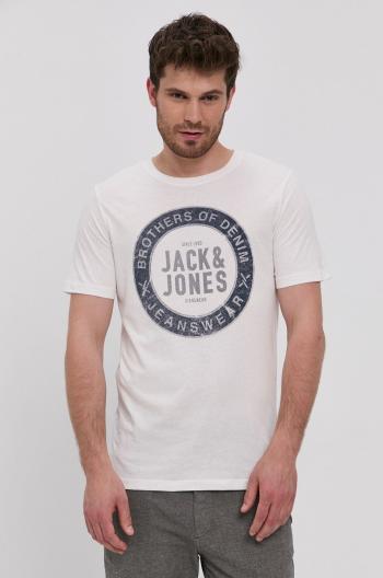 Tričko Jack & Jones pánské, krémová barva, s potiskem