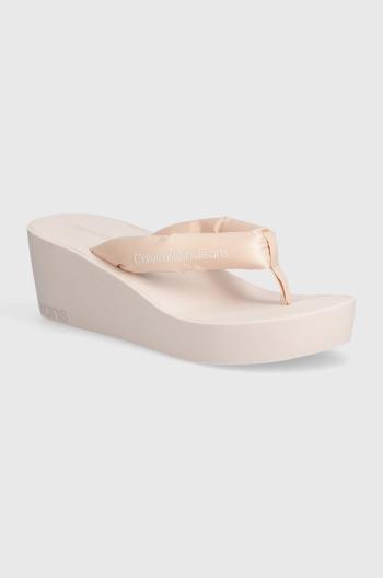 Žabky Calvin Klein Jeans BEACH WEDGE SANDAL PADDED NY dámské, oranžová barva, na klínku, YW0YW01397