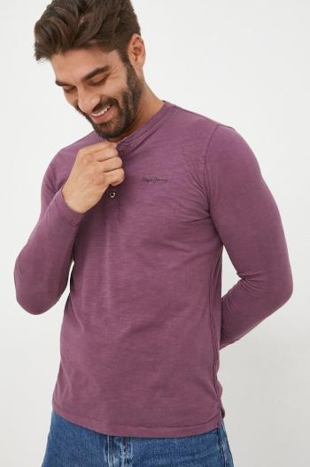 Bavlněné tričko s dlouhým rukávem Pepe Jeans fialová barva