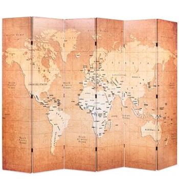 Skládací paraván 228 x 170 cm Mapa světa žlutá (245880)