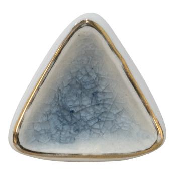 Bílo-modrá antik úchytka s popraskáním ve tvaru trojúhelníku Azue - 5*5*7 cm 65043