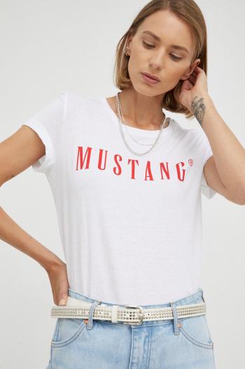 Bavlněné tričko Mustang bílá barva