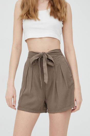 Kraťasy Vero Moda dámské, hnědá barva, hladké, high waist