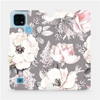 Flip pouzdro na mobil Realme C21 - MX06S Květy na šedém pozadí (5903516748457)