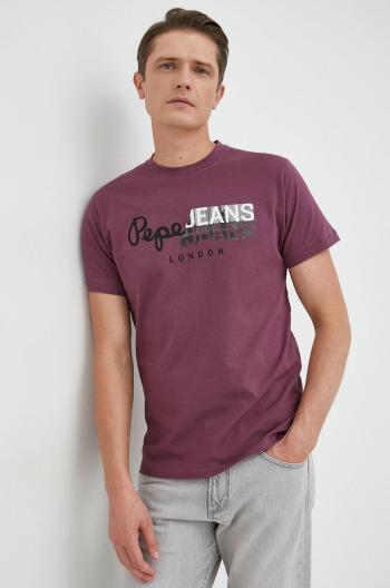 Bavlněné tričko Pepe Jeans Topher fialová barva, s potiskem