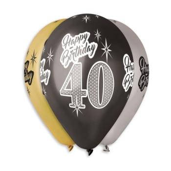 Balónky metalické 40 let, Happy Birthday - mix barev - 30 cm (5 ks) - SMART