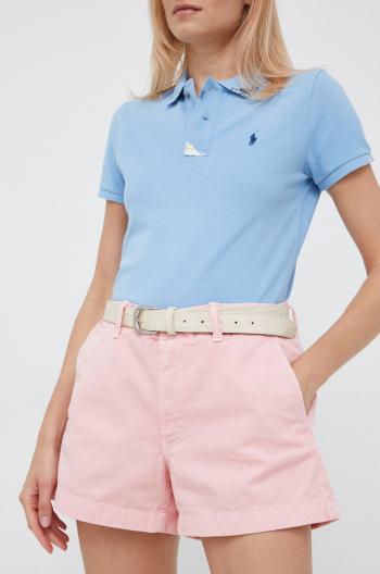 Bavlněné šortky Polo Ralph Lauren dámské, růžová barva, hladké, high waist