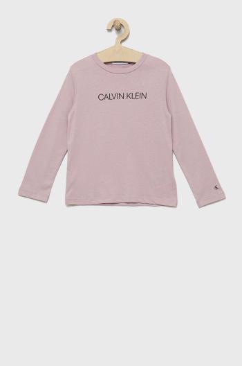 Dětská bavlněná košile s dlouhým rukávem Calvin Klein Jeans růžová barva, s potiskem