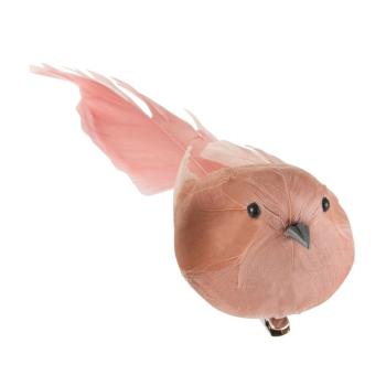 Růžový peříčkový ptáček s klipem  - 5*16,5*5 cm 2871