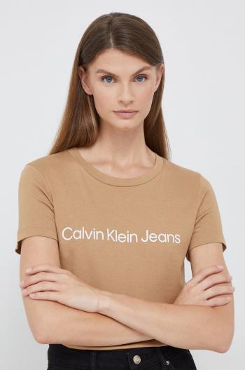 Bavlněné tričko Calvin Klein Jeans hnědá barva