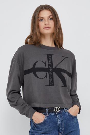 Bavlněné tričko s dlouhým rukávem Calvin Klein Jeans šedá barva